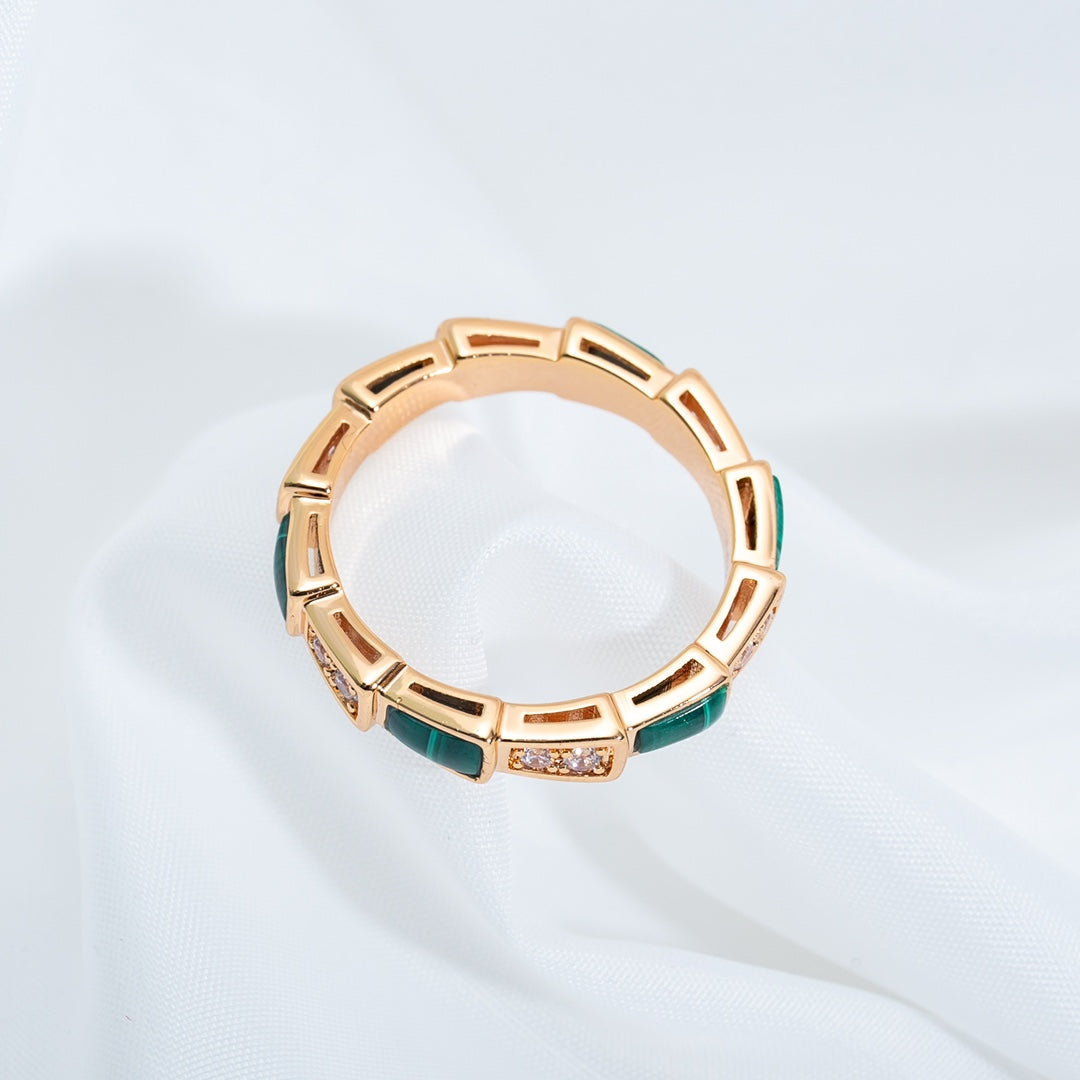 [⭐Haelin Jewelry]SERPENTI RING PINK GOLD MALACHITE DIAMOND 3MM