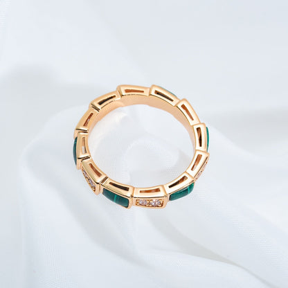 [⭐Haelin Jewelry]SERPENTI RING PINK GOLD MALACHITE DIAMOND 3MM