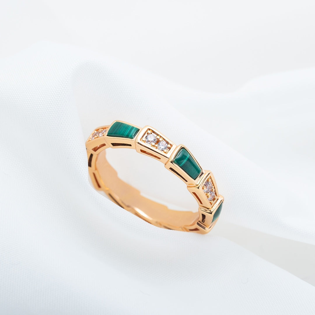 [⭐Haelin Jewelry]SERPENTI RING PINK GOLD MALACHITE DIAMOND 3MM
