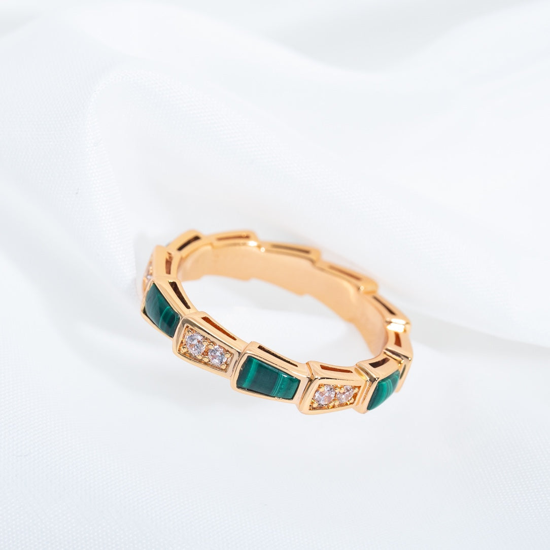 [⭐Haelin Jewelry]SERPENTI RING PINK GOLD MALACHITE DIAMOND 3MM