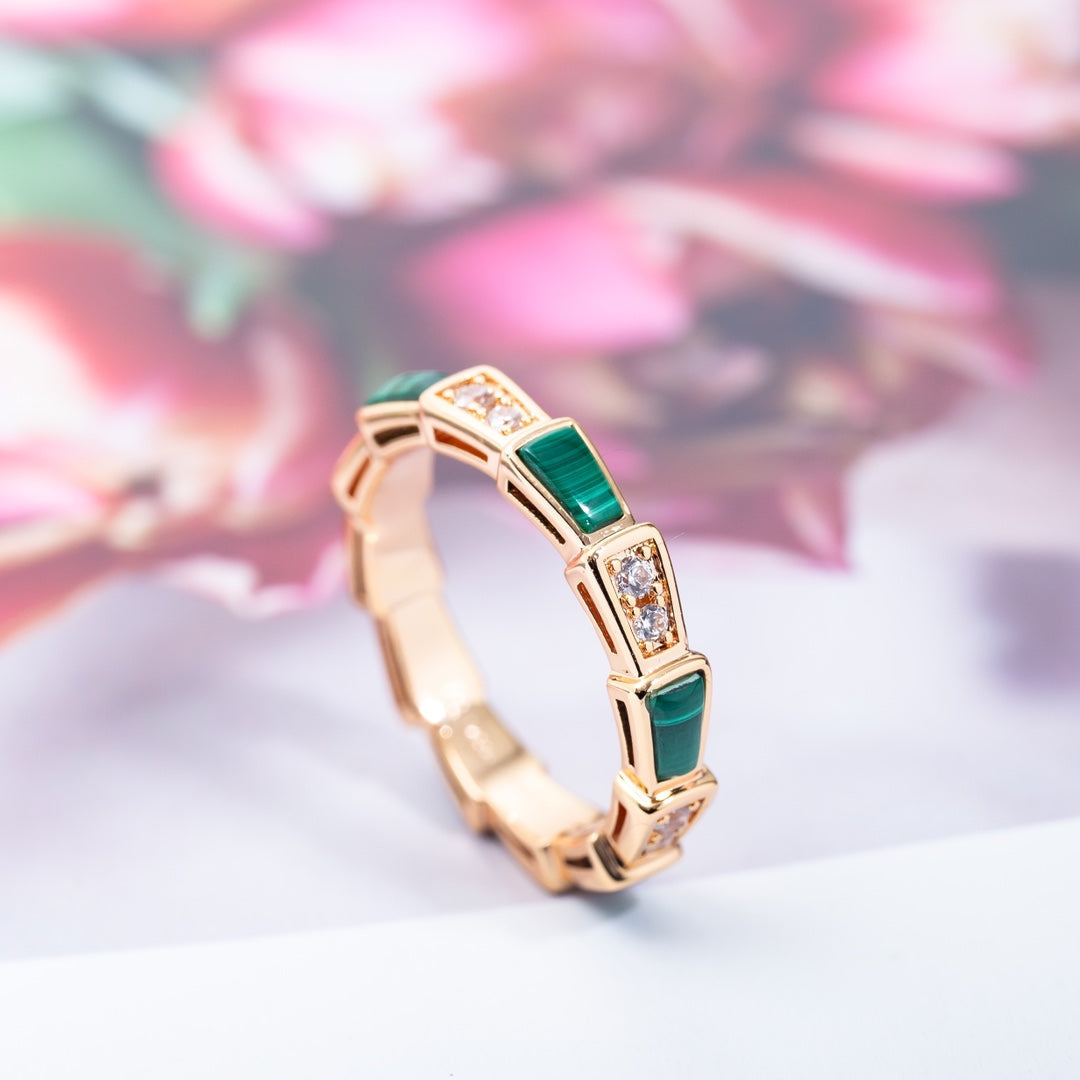 [⭐Haelin Jewelry]SERPENTI RING PINK GOLD MALACHITE DIAMOND 3MM