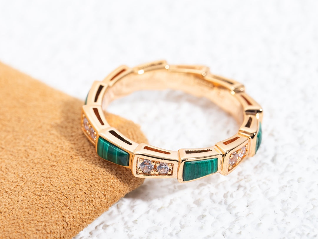 [⭐Haelin Jewelry]SERPENTI RING PINK GOLD MALACHITE DIAMOND 3MM