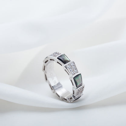 [⭐Haelin Jewelry]SERPENTI RING SILVER DIAMOND BLACK MOP 4MM