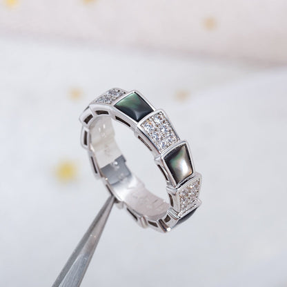 [⭐Haelin Jewelry]SERPENTI RING SILVER DIAMOND BLACK MOP 4MM