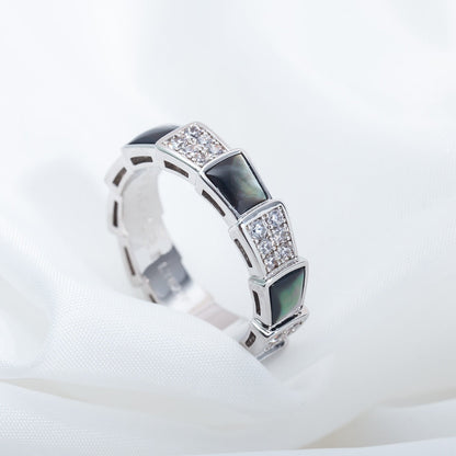 [⭐Haelin Jewelry]SERPENTI RING SILVER DIAMOND BLACK MOP 4MM
