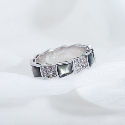 [⭐Haelin Jewelry]SERPENTI RING SILVER DIAMOND BLACK MOP 4MM