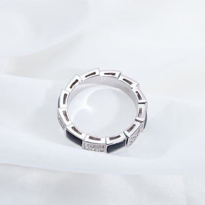 [⭐Haelin Jewelry]SERPENTI RING SILVER DIAMOND BLACK MOP 4MM