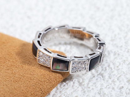 [⭐Haelin Jewelry]SERPENTI RING SILVER DIAMOND BLACK MOP 4MM