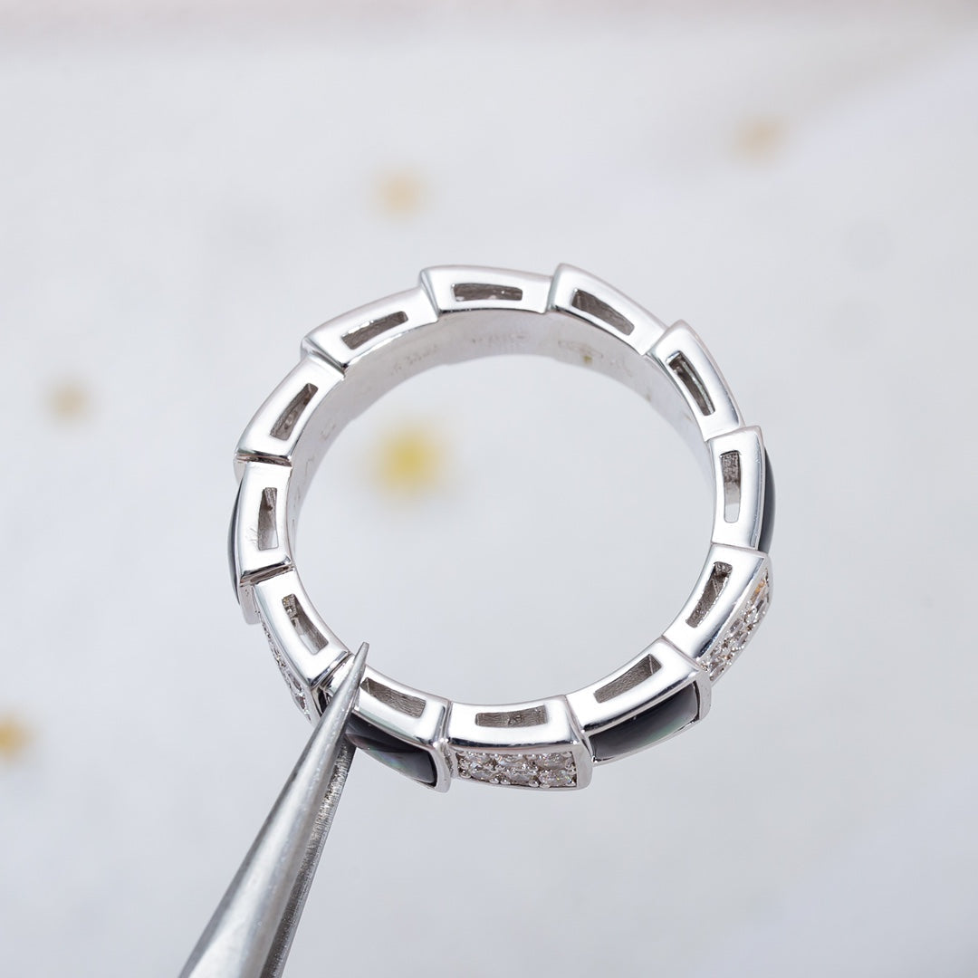 [⭐Haelin Jewelry]SERPENTI RING SILVER DIAMOND BLACK MOP 4MM