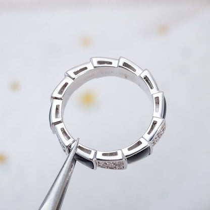 [⭐Haelin Jewelry]SERPENTI RING SILVER DIAMOND BLACK MOP 4MM