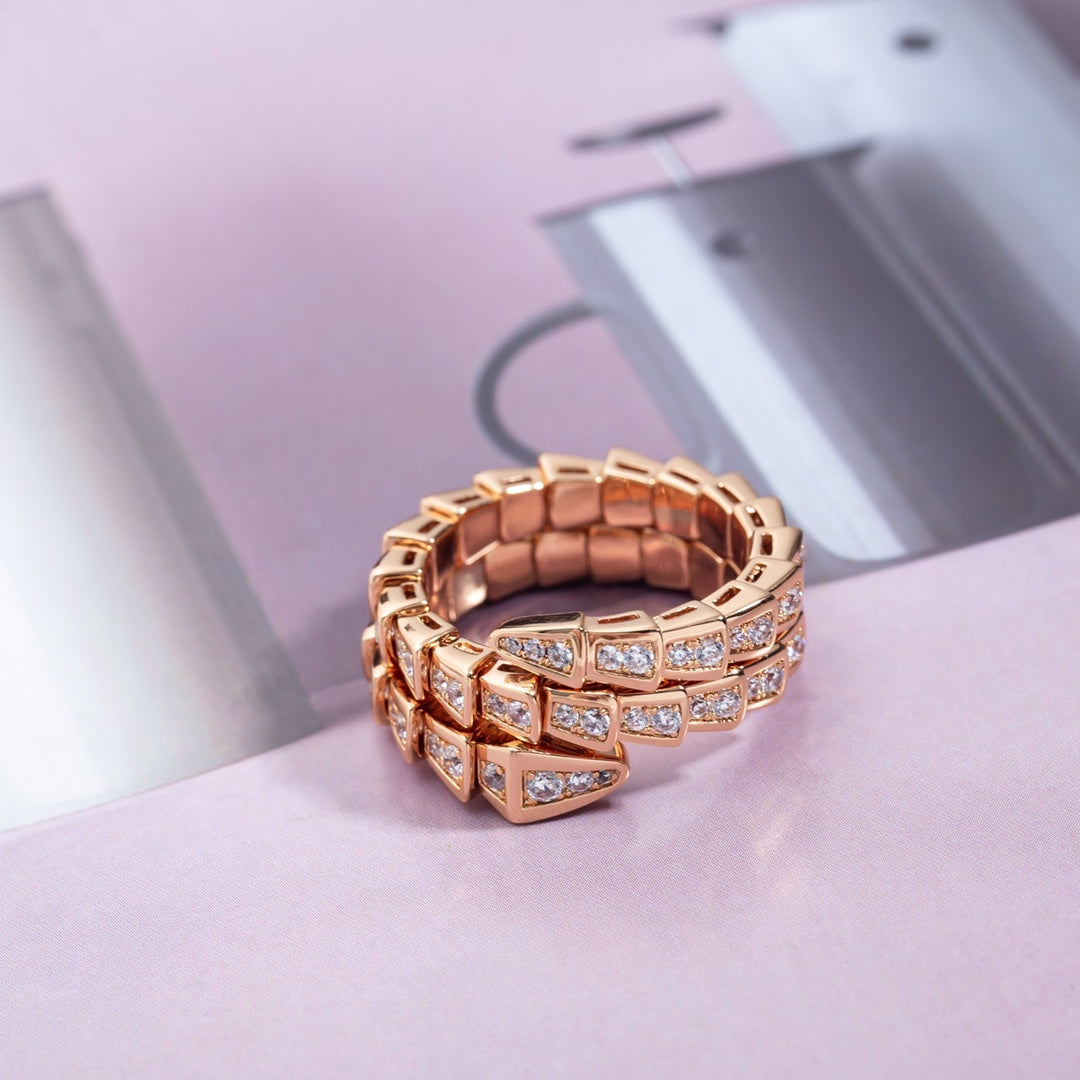 [⭐Haelin Jewelry]SERPENTI RING PINK GOLD DIAMOND DOUBLE ROW