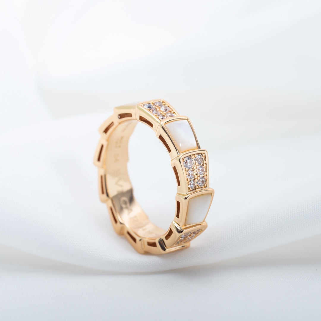 [⭐Haelin Jewelry]SERPENTI RING PINK GOLD MOP DIAMOND PAVED 4MM