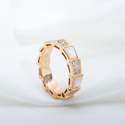 [⭐Haelin Jewelry]SERPENTI RING PINK GOLD MOP DIAMOND PAVED 4MM