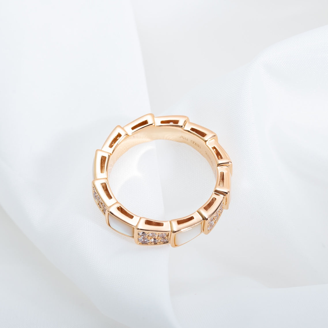[⭐Haelin Jewelry]SERPENTI RING PINK GOLD MOP DIAMOND PAVED 4MM