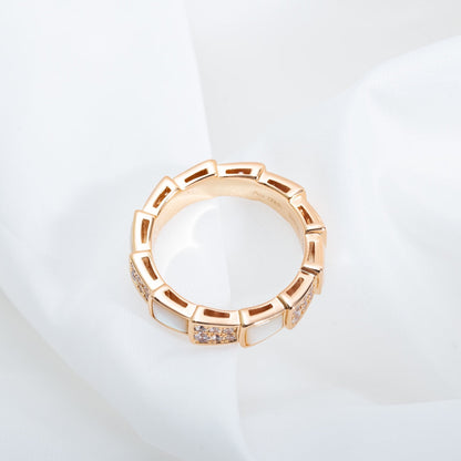 [⭐Haelin Jewelry]SERPENTI RING PINK GOLD MOP DIAMOND PAVED 4MM