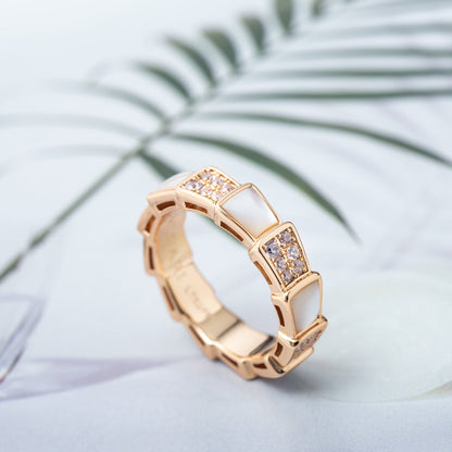[⭐Haelin Jewelry]SERPENTI RING PINK GOLD MOP DIAMOND PAVED 4MM