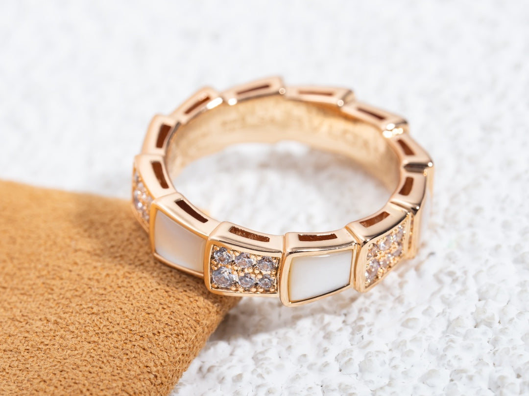 [⭐Haelin Jewelry]SERPENTI RING PINK GOLD MOP DIAMOND PAVED 4MM