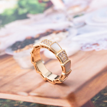 [⭐Haelin Jewelry]SERPENTI RING PINK GOLD MOP DIAMOND PAVED 4MM