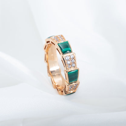 [⭐Haelin Jewelry]SERPENTI RING PINK GOLD MALACHITE DIAMOND PAVED 4MM