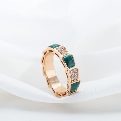 [⭐Haelin Jewelry]SERPENTI RING PINK GOLD MALACHITE DIAMOND PAVED 4MM