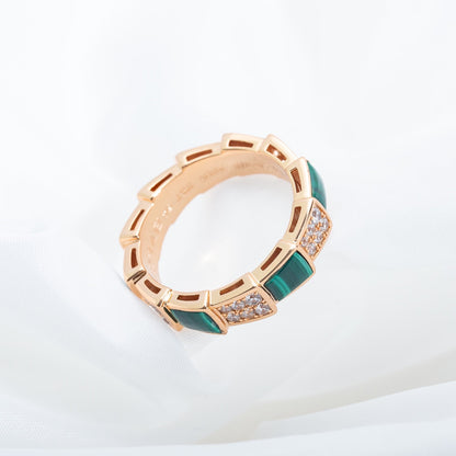[⭐Haelin Jewelry]SERPENTI RING PINK GOLD MALACHITE DIAMOND PAVED 4MM
