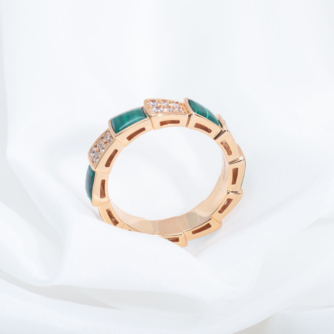 [⭐Haelin Jewelry]SERPENTI RING PINK GOLD MALACHITE DIAMOND PAVED 4MM
