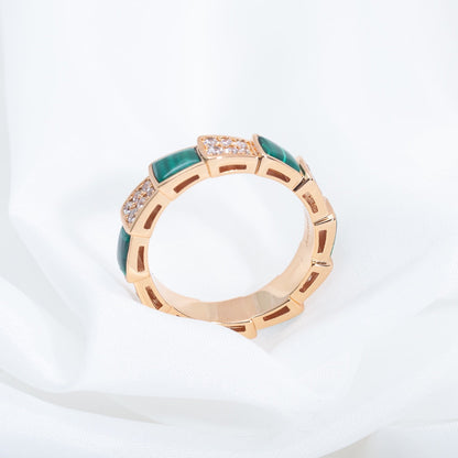 [⭐Haelin Jewelry]SERPENTI RING PINK GOLD MALACHITE DIAMOND PAVED 4MM