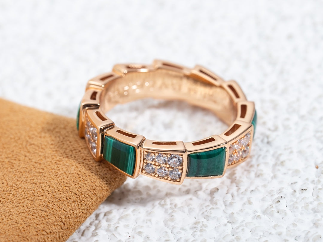 [⭐Haelin Jewelry]SERPENTI RING PINK GOLD MALACHITE DIAMOND PAVED 4MM