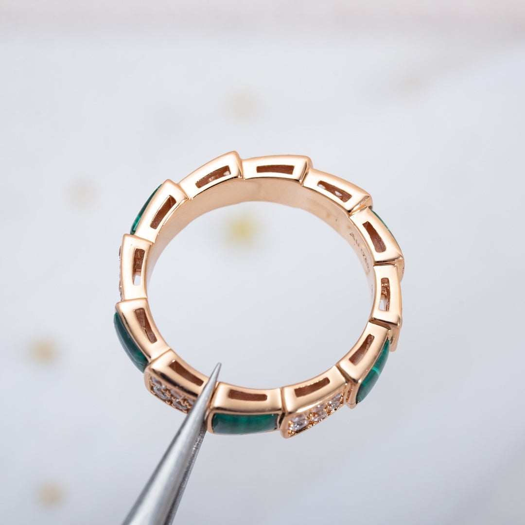 [⭐Haelin Jewelry]SERPENTI RING PINK GOLD MALACHITE DIAMOND PAVED 4MM