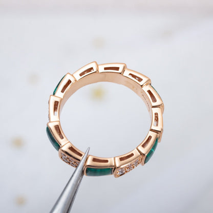 [⭐Haelin Jewelry]SERPENTI RING PINK GOLD MALACHITE DIAMOND PAVED 4MM