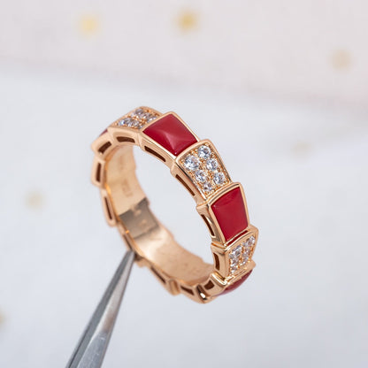 [⭐Haelin Jewelry]SERPENTI RING PINK GOLD CARNELIAN DIAMOND PAVED 4MM