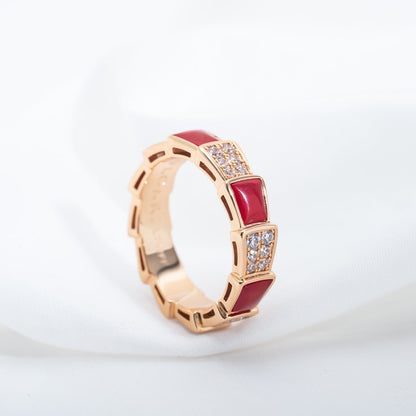 [⭐Haelin Jewelry]SERPENTI RING PINK GOLD CARNELIAN DIAMOND PAVED 4MM
