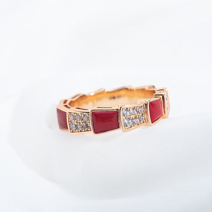[⭐Haelin Jewelry]SERPENTI RING PINK GOLD CARNELIAN DIAMOND PAVED 4MM