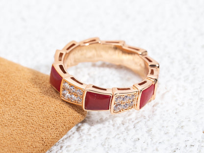 [⭐Haelin Jewelry]SERPENTI RING PINK GOLD CARNELIAN DIAMOND PAVED 4MM