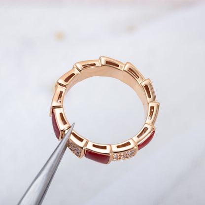 [⭐Haelin Jewelry]SERPENTI RING PINK GOLD CARNELIAN DIAMOND PAVED 4MM