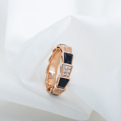 [⭐Haelin Jewelry]SERPENTI RING PINK GOLD BLACK MOP DIAMOND PAVED 4MM