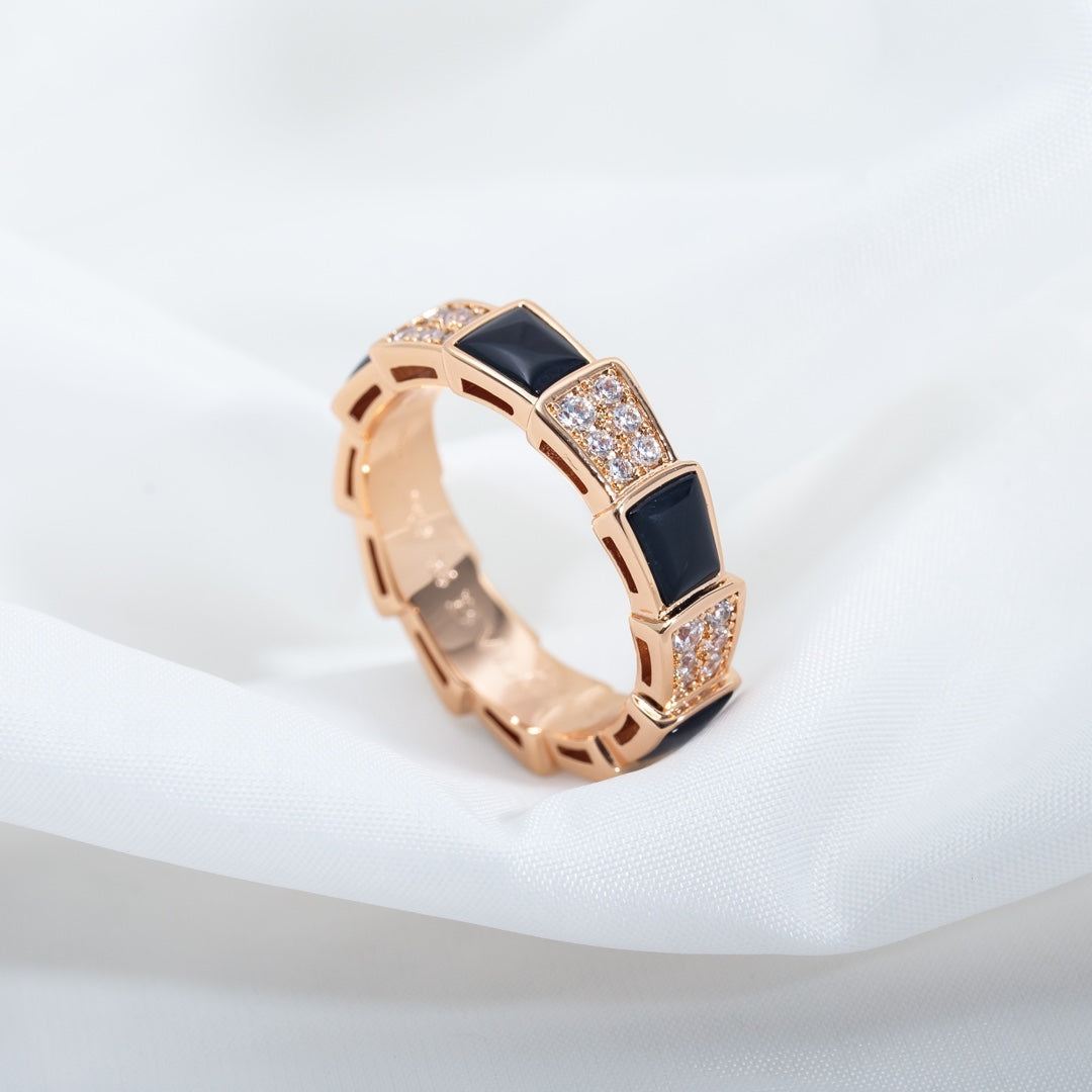 [⭐Haelin Jewelry]SERPENTI RING PINK GOLD BLACK MOP DIAMOND PAVED 4MM