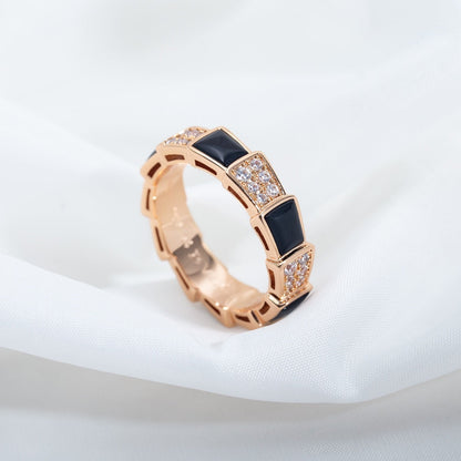 [⭐Haelin Jewelry]SERPENTI RING PINK GOLD BLACK MOP DIAMOND PAVED 4MM