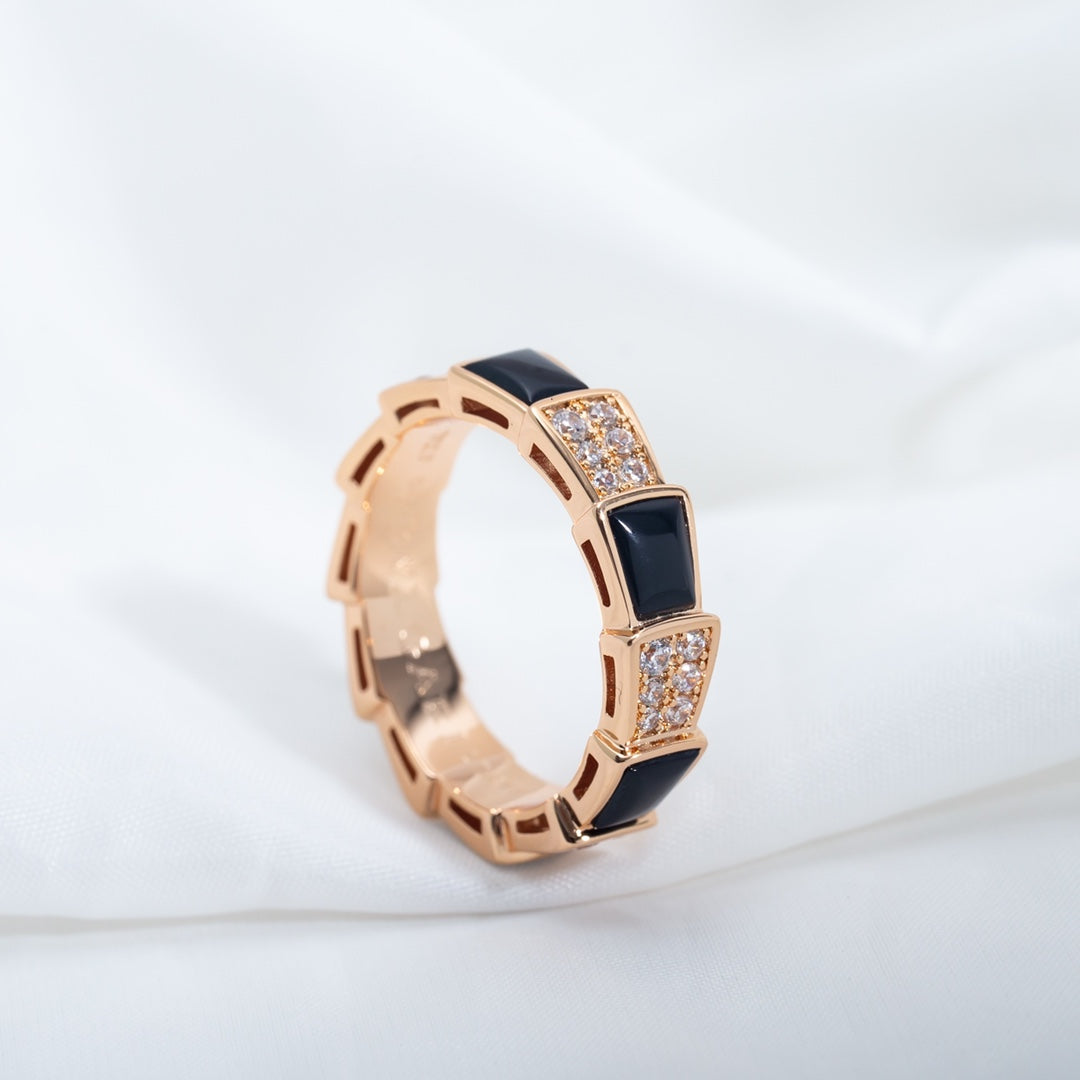 [⭐Haelin Jewelry]SERPENTI RING PINK GOLD BLACK MOP DIAMOND PAVED 4MM