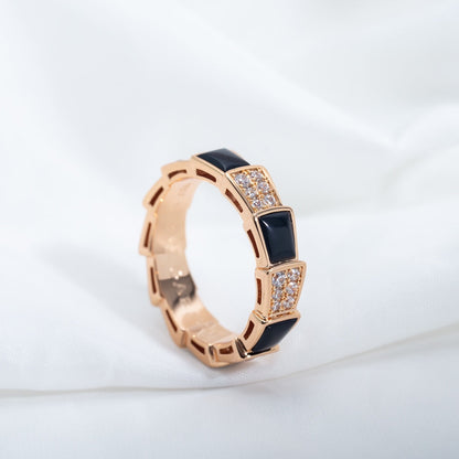 [⭐Haelin Jewelry]SERPENTI RING PINK GOLD BLACK MOP DIAMOND PAVED 4MM