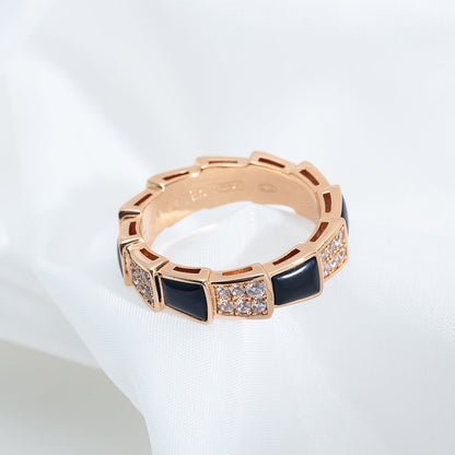 [⭐Haelin Jewelry]SERPENTI RING PINK GOLD BLACK MOP DIAMOND PAVED 4MM