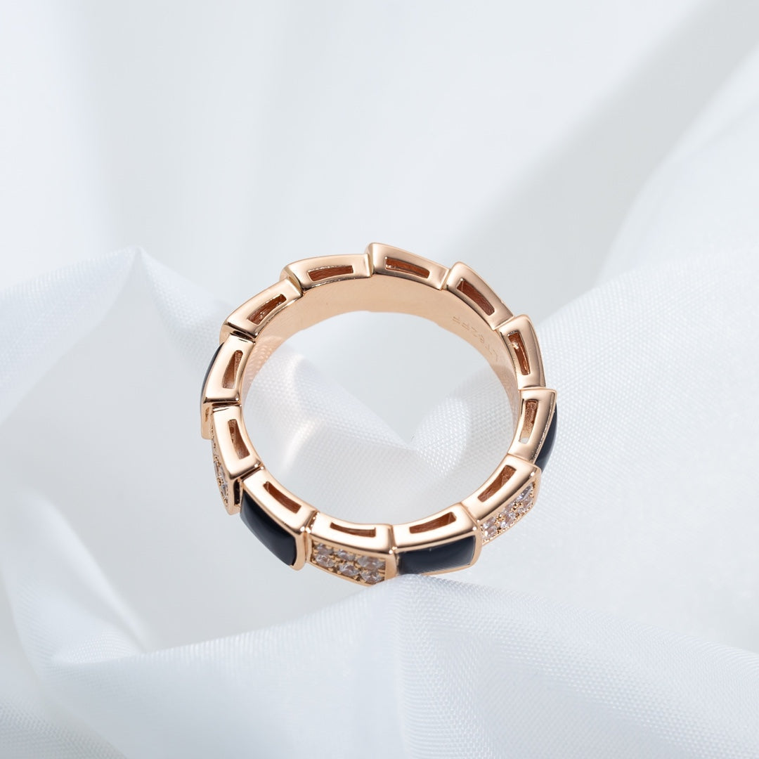 [⭐Haelin Jewelry]SERPENTI RING PINK GOLD BLACK MOP DIAMOND PAVED 4MM
