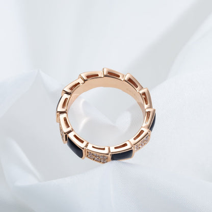 [⭐Haelin Jewelry]SERPENTI RING PINK GOLD BLACK MOP DIAMOND PAVED 4MM