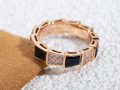 [⭐Haelin Jewelry]SERPENTI RING PINK GOLD BLACK MOP DIAMOND PAVED 4MM
