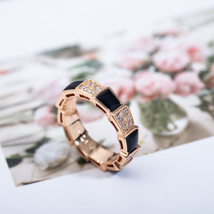 [⭐Haelin Jewelry]SERPENTI RING PINK GOLD BLACK MOP DIAMOND PAVED 4MM