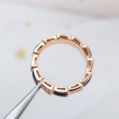 [⭐Haelin Jewelry]SERPENTI RING PINK GOLD BLACK MOP DIAMOND PAVED 4MM