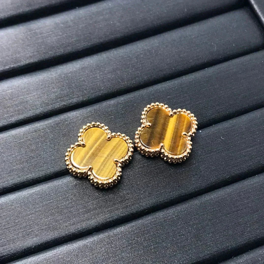 [⭐Haelin Jewelry]CLOVER MEDIUM 1 MOTIFS TIGER EYE EARRINGS