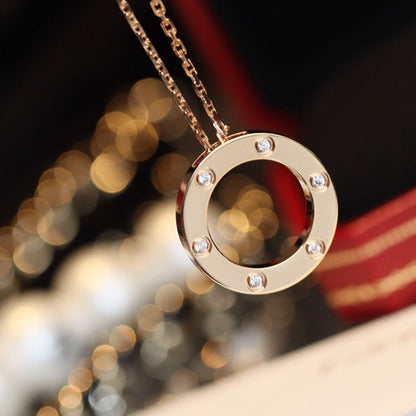 [⭐Haelin Jewelry]LOVE NECKLACE 16MM 6 DIAMONDS PINK GOLD