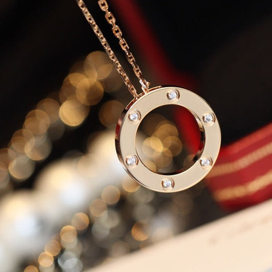 [⭐Haelin Jewelry]LOVE NECKLACE 16MM 6 DIAMONDS PINK GOLD