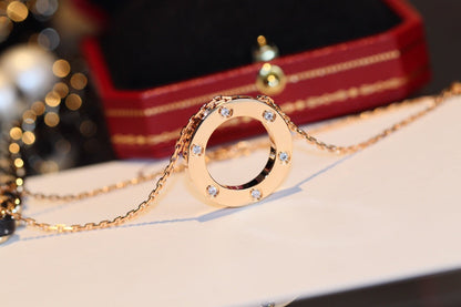 [⭐Haelin Jewelry]LOVE NECKLACE 16MM 6 DIAMONDS PINK GOLD